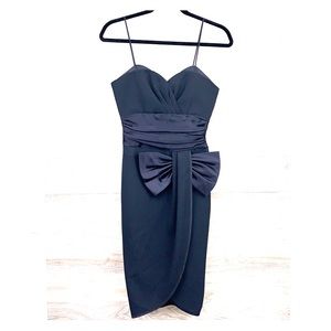 VIntage black faux wrap bow evening cocktail dress